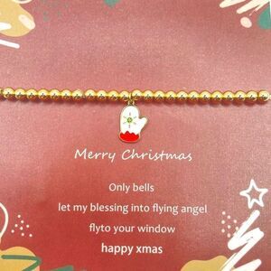 Christmas Bracelet Gold Metal Bead Mitten Charm Stretch Bracelet